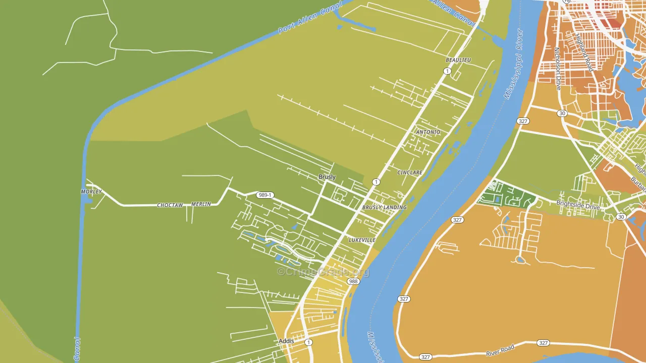Brusly, LA Map of Vehicle Theft Rates