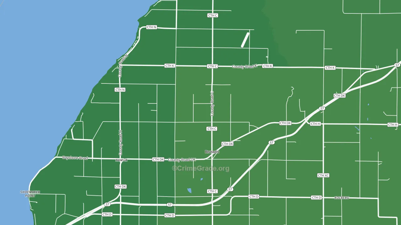 Brussels, WI Map of Vehicle Theft Rates