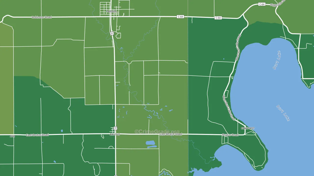 Brutus, MI Map of Vehicle Theft Rates