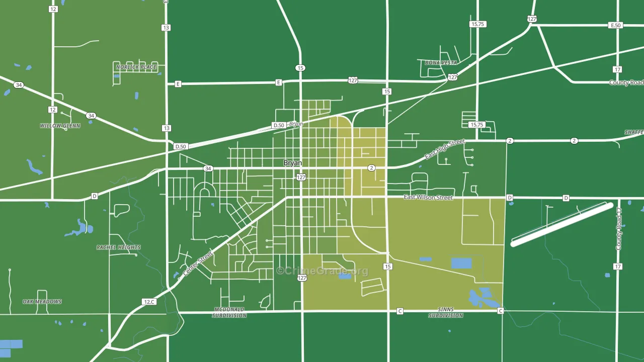 Bryan Downtown Historic District, Bryan, OH Map of Vehicle Theft Rates