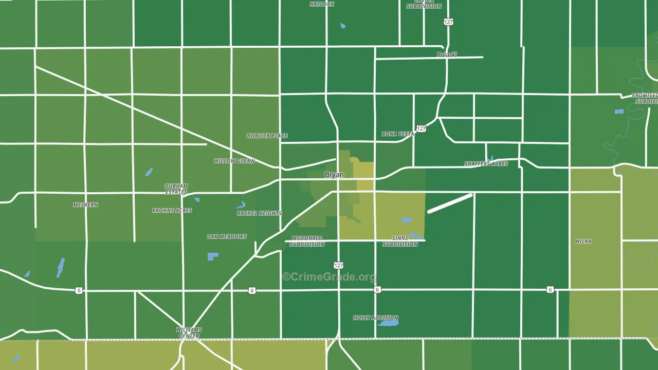 Bryan, OH Map of Vehicle Theft Rates