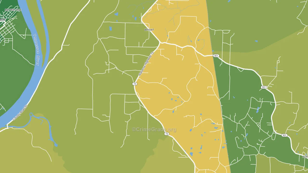 Bryant, AL Map of Vehicle Theft Rates