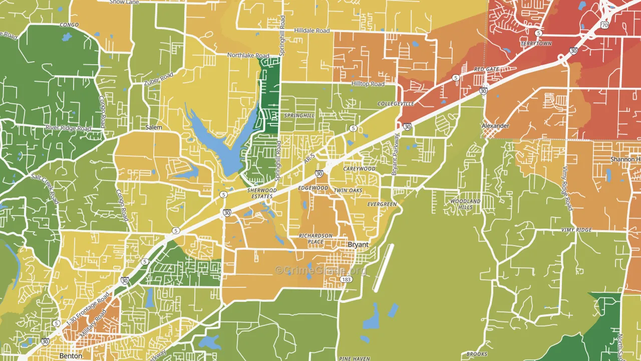 Bryant, AR Map of Vehicle Theft Rates