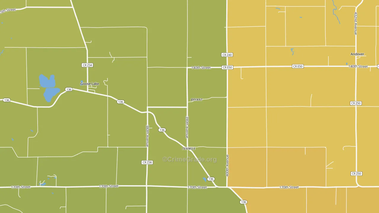 Bryant, IA Map of Vehicle Theft Rates