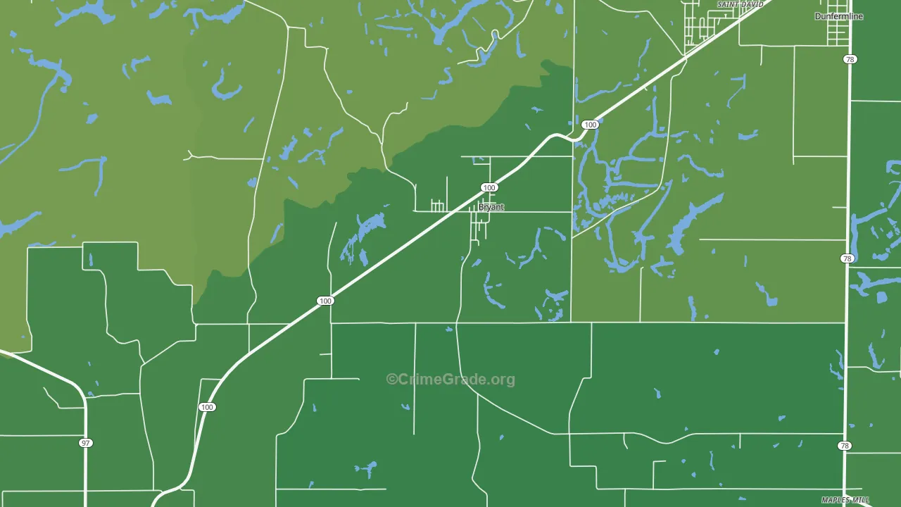 Bryant, IL Map of Vehicle Theft Rates