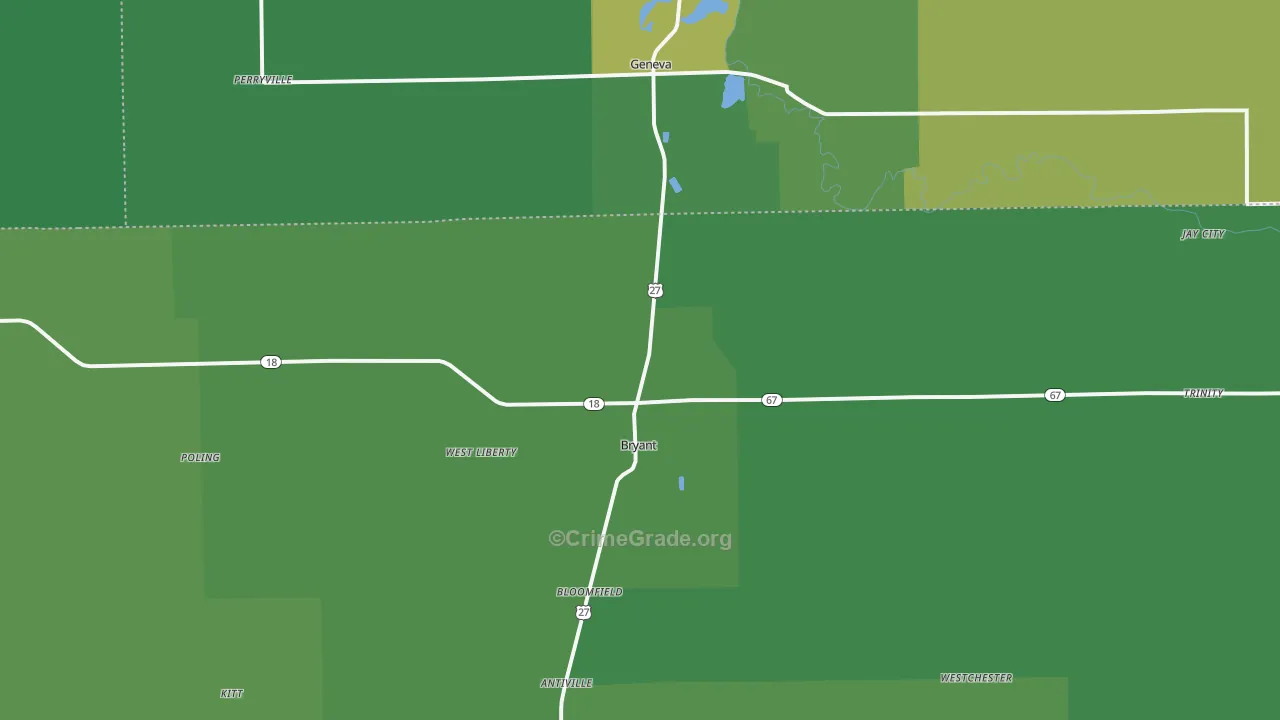 Bryant, IN Map of Vehicle Theft Rates