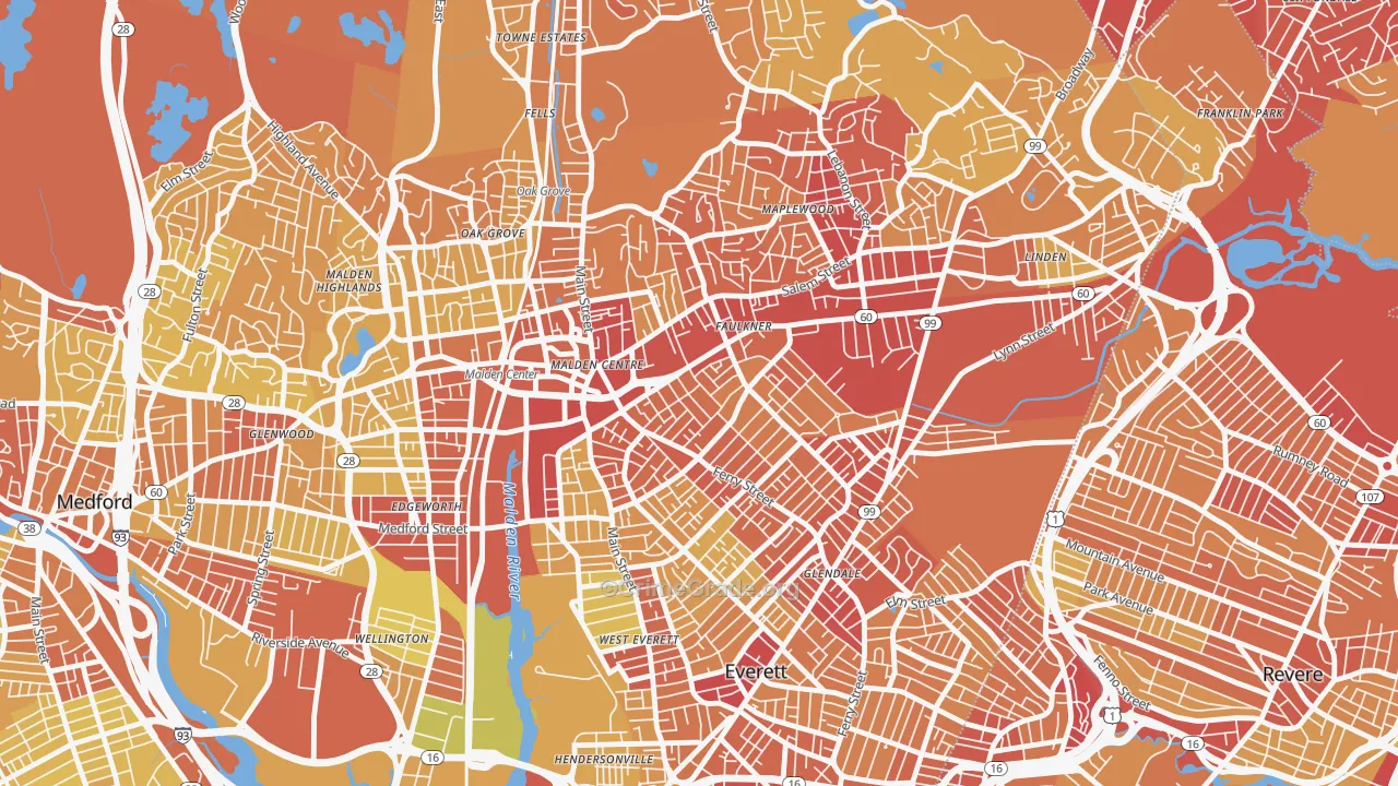 Bryant Terrace, Malden, MA Map of Vehicle Theft Rates