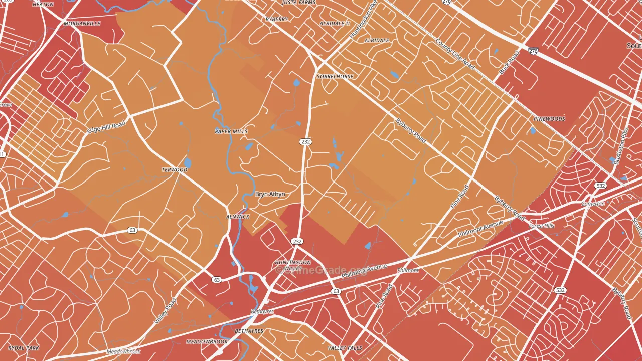 Bryn Athyn, PA Map of Vehicle Theft Rates