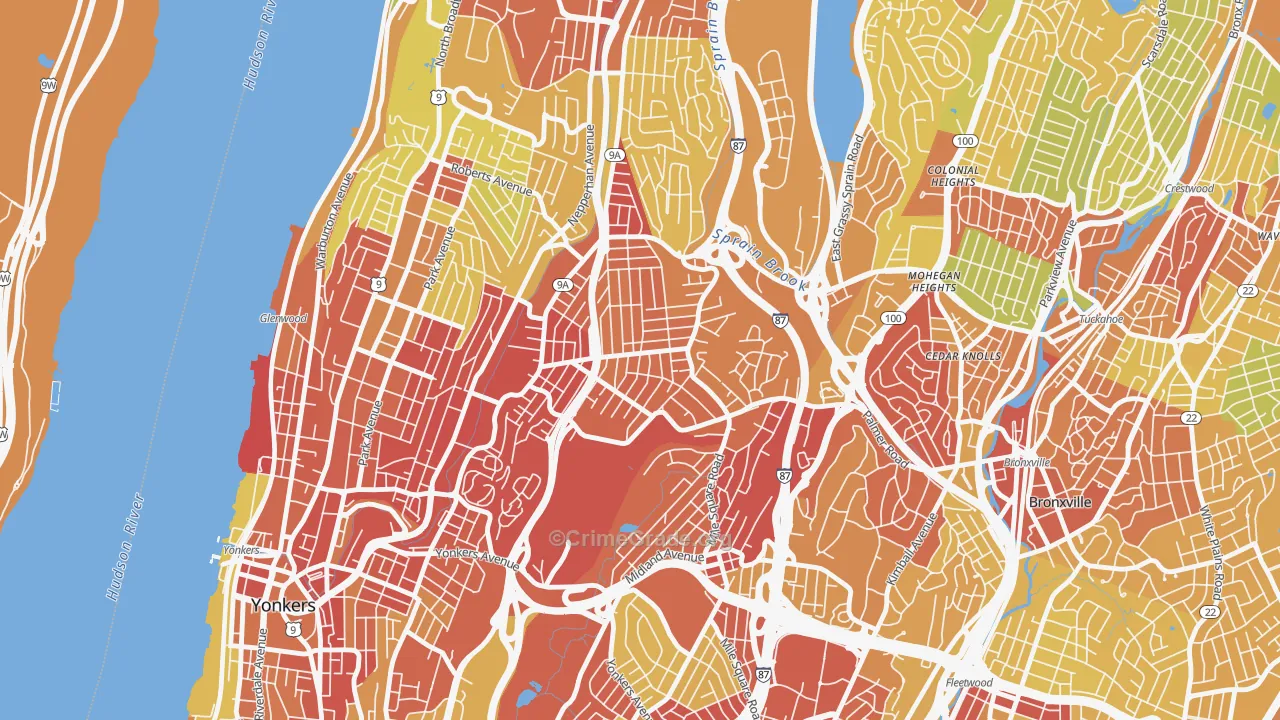Bryn Mawr, Yonkers, NY Map of Vehicle Theft Rates