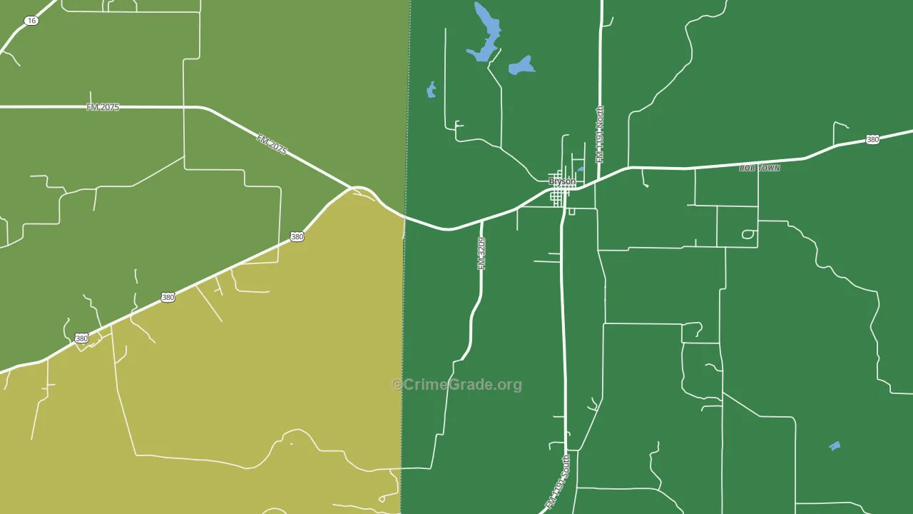 Bryson, TX Map of Vehicle Theft Rates