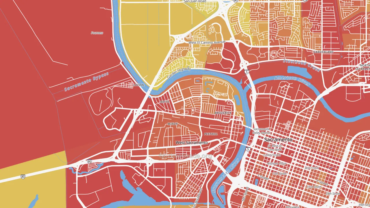 Bryte, West Sacramento, CA Map of Vehicle Theft Rates