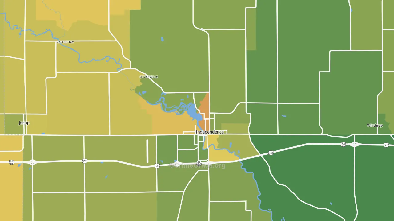 Buchanan County, IA Map of Vehicle Theft Rates