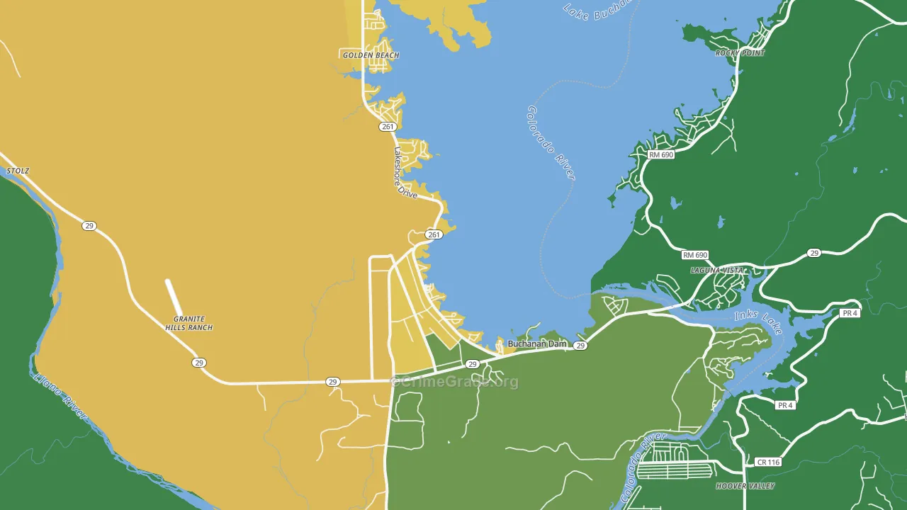 Buchanan Dam, TX Map of Vehicle Theft Rates