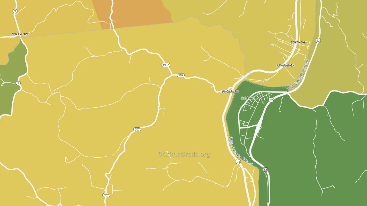 Buchanan, KY Map of Vehicle Theft Rates