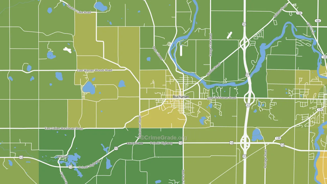 Buchanan, MI Map of Vehicle Theft Rates