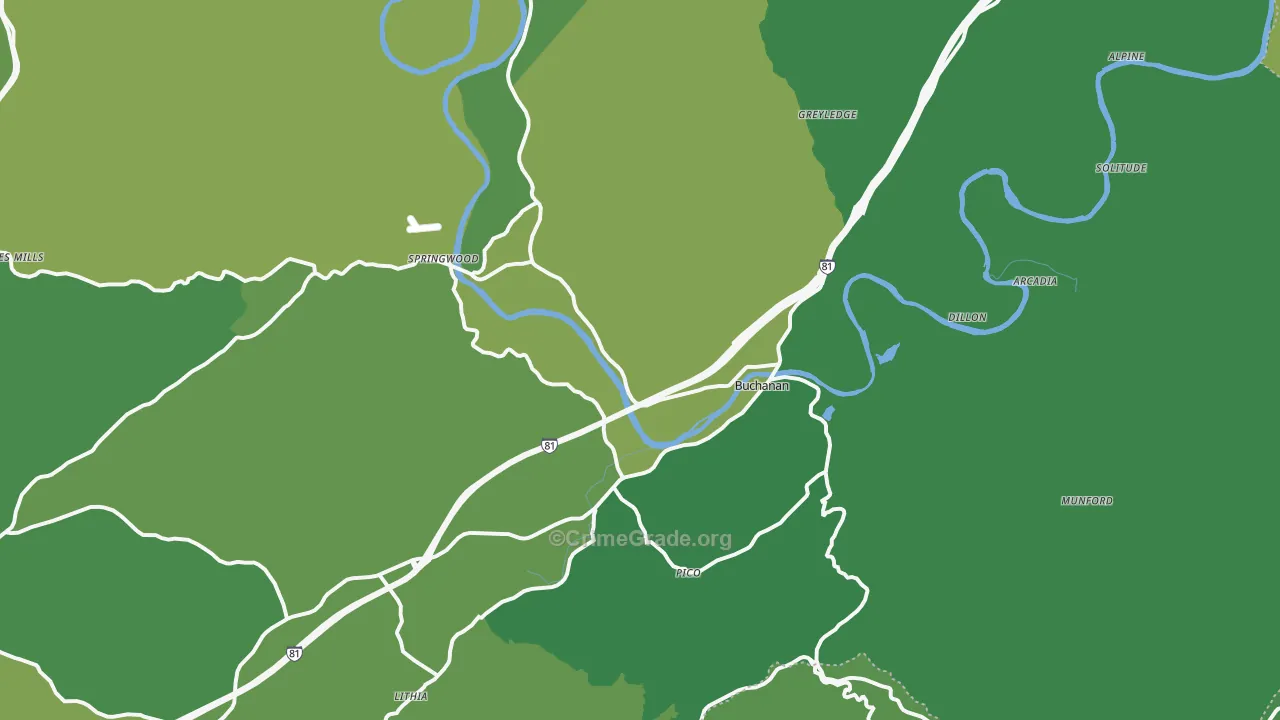 Buchanan, VA Map of Vehicle Theft Rates
