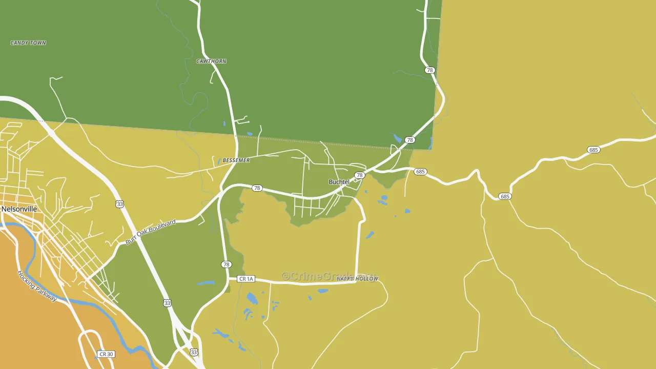 Buchtel, OH Map of Vehicle Theft Rates
