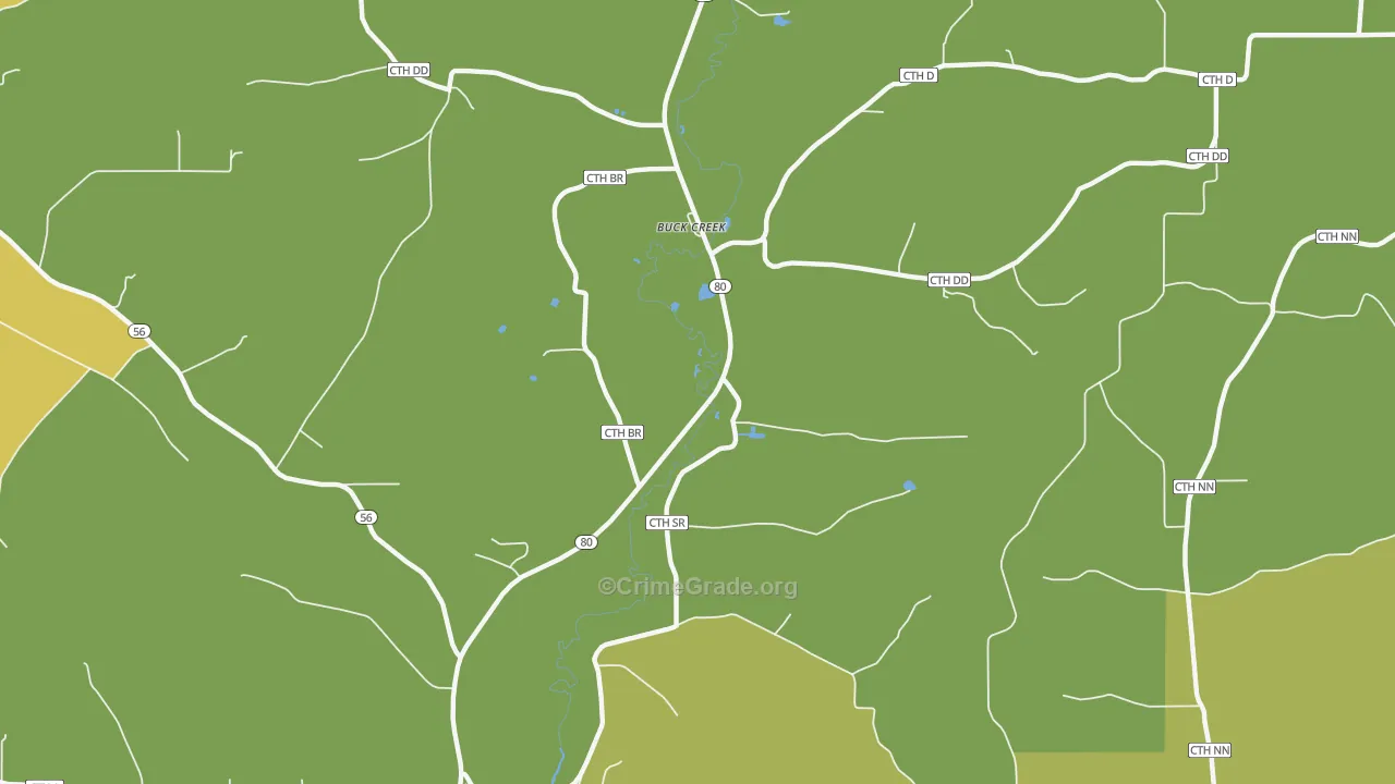 Buck Creek, WI Map of Vehicle Theft Rates