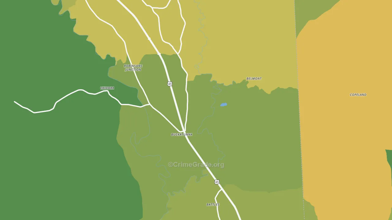 Buckatunna, MS Map of Vehicle Theft Rates
