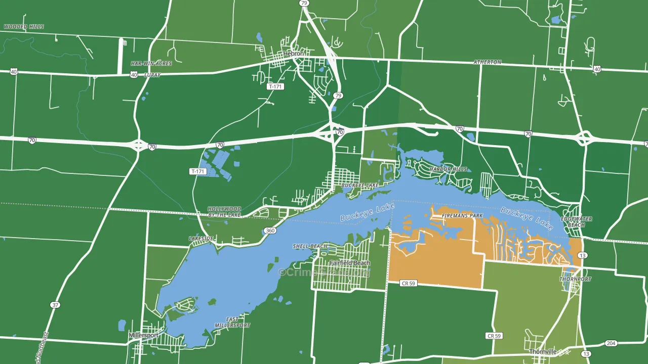 Buckeye Lake, OH Map of Vehicle Theft Rates
