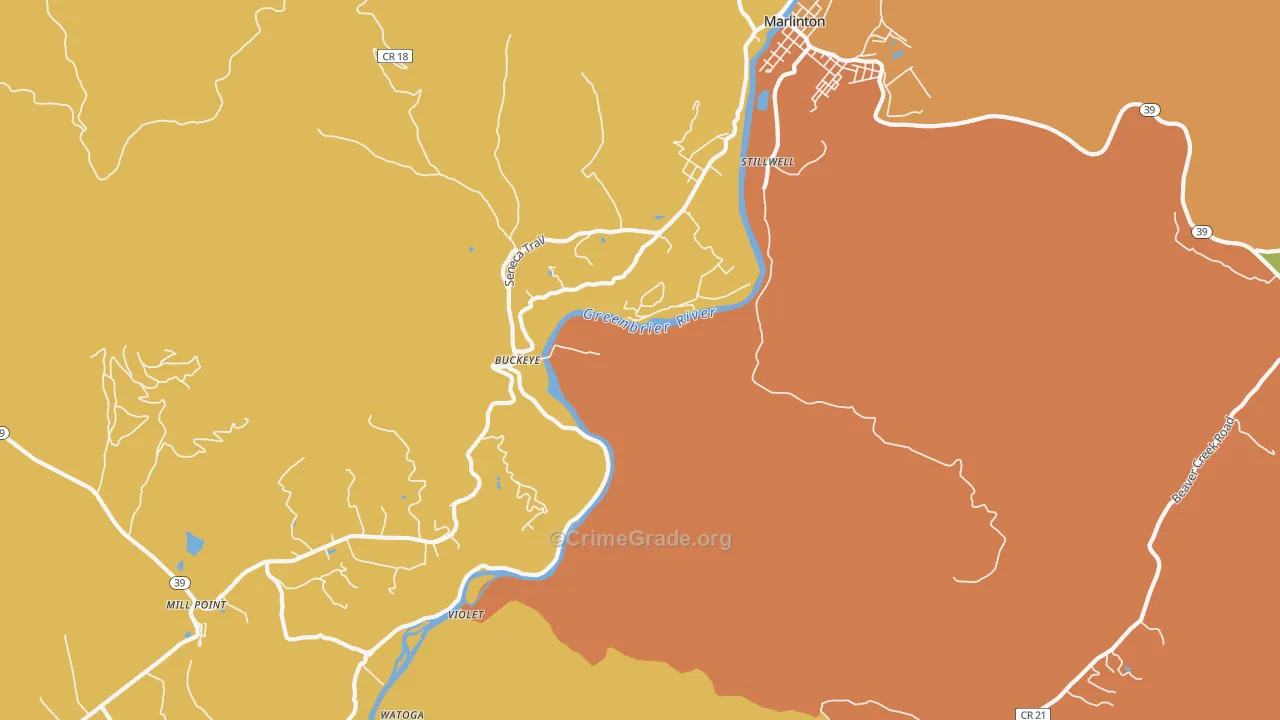 Buckeye, WV Map of Vehicle Theft Rates