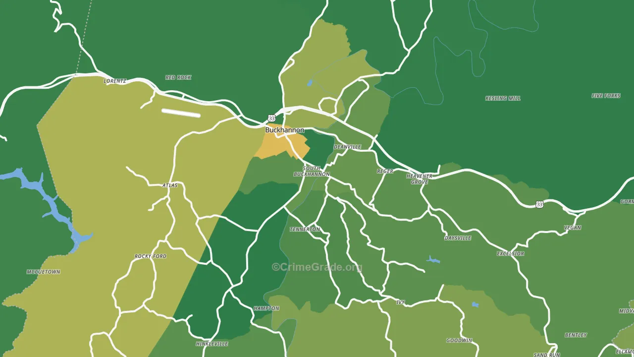 Buckhannon, WV Map of Vehicle Theft Rates