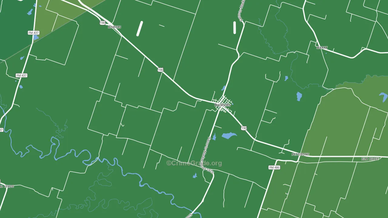 Buckholts, TX Map of Vehicle Theft Rates