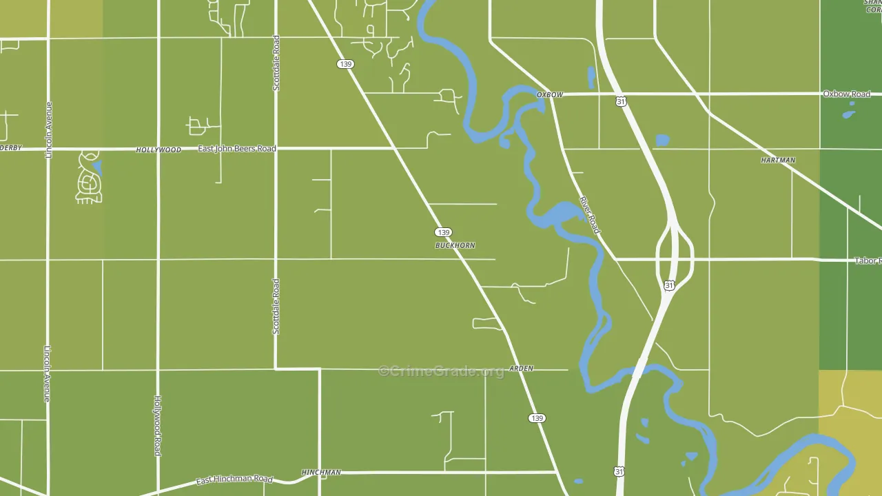 Buckhorn, MI Map of Vehicle Theft Rates