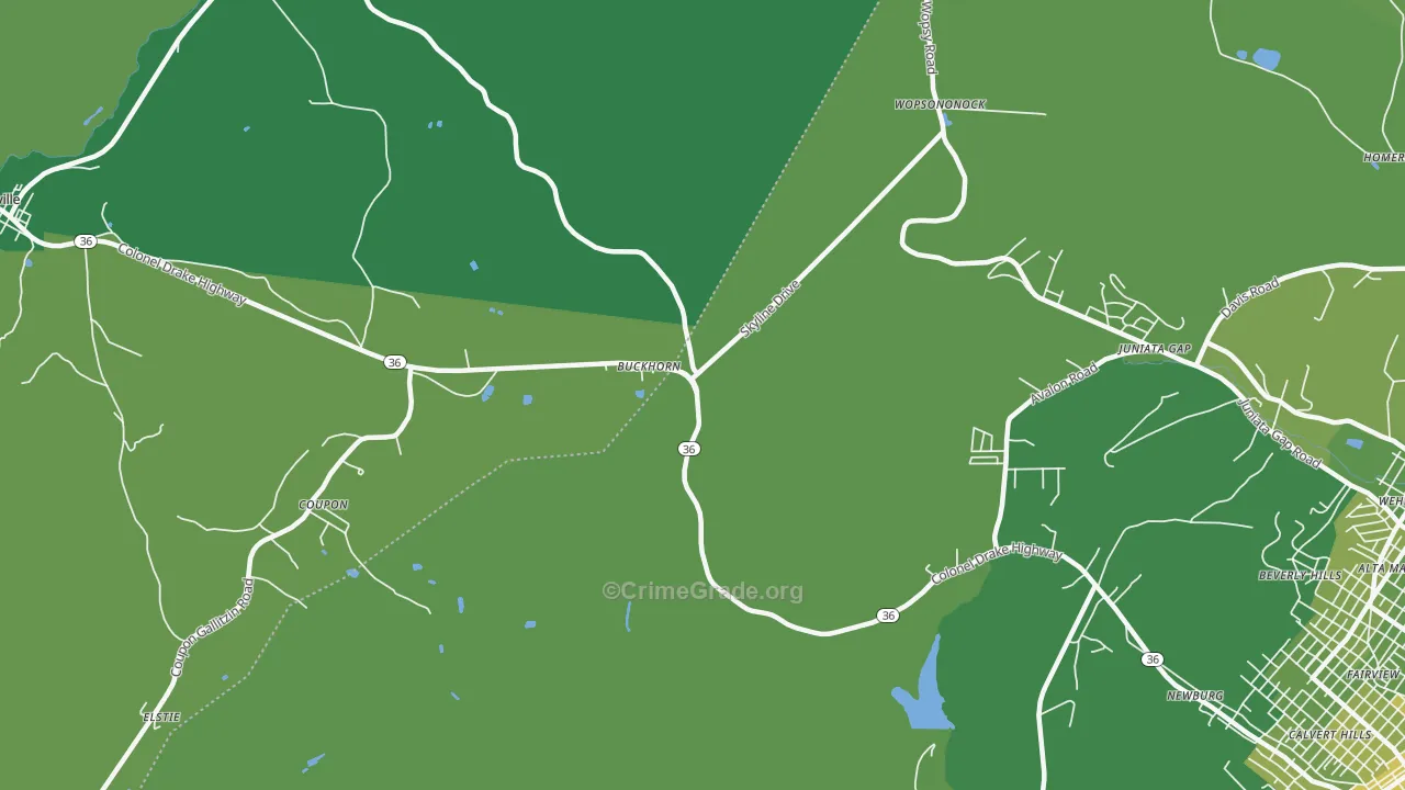 Buckhorn, PA Map of Vehicle Theft Rates
