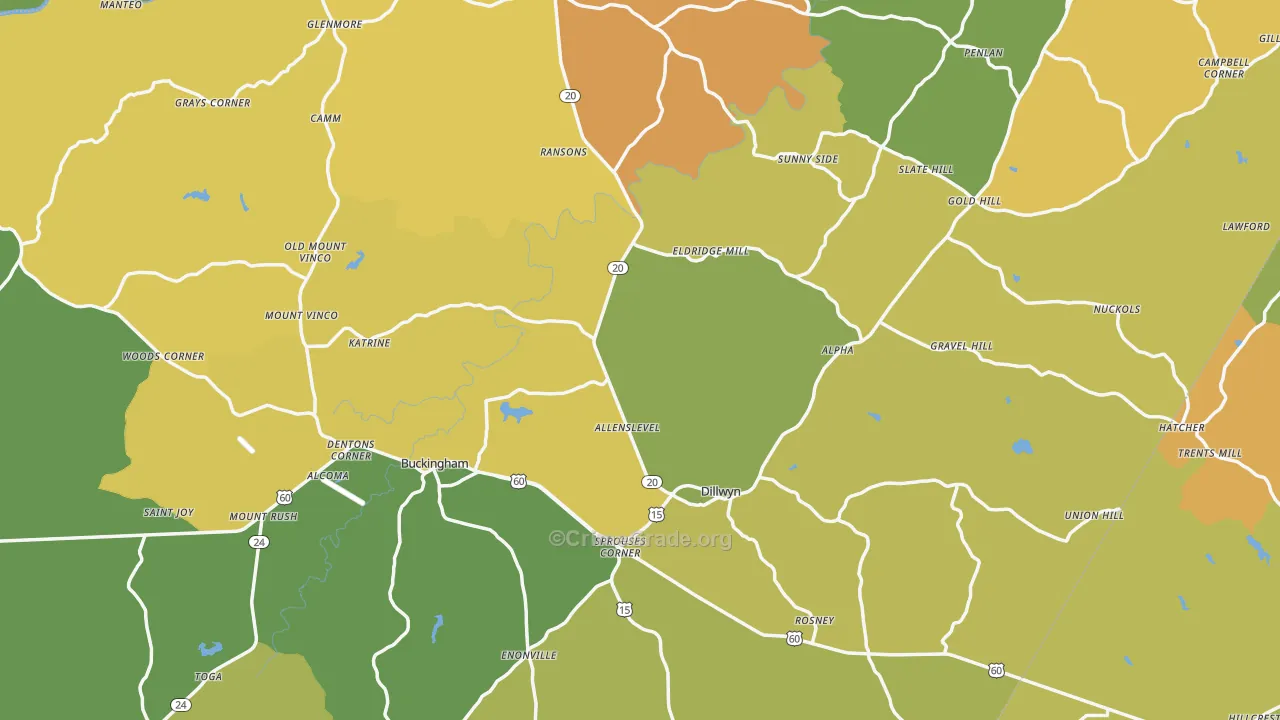 Buckingham County, VA Map of Vehicle Theft Rates
