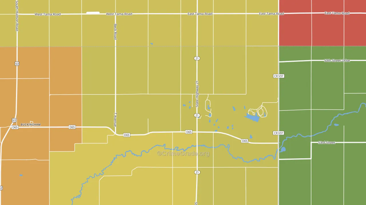 Buckingham, IA Map of Vehicle Theft Rates