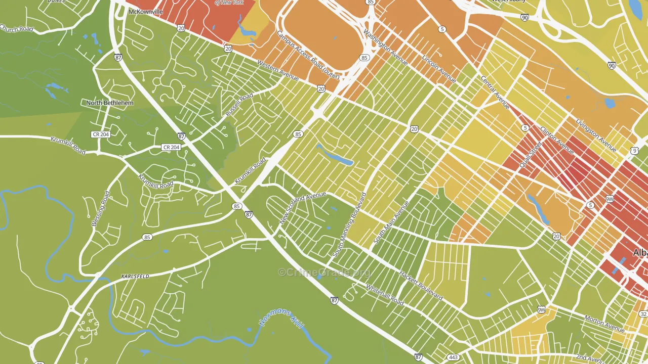 Buckingham Lake-Crestwood, Albany, NY Map of Vehicle Theft Rates