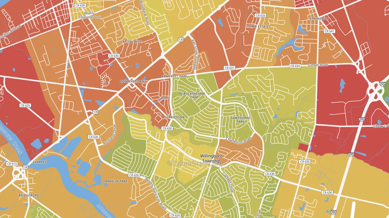 Buckingham Park, Willingboro, NJ Map of Vehicle Theft Rates