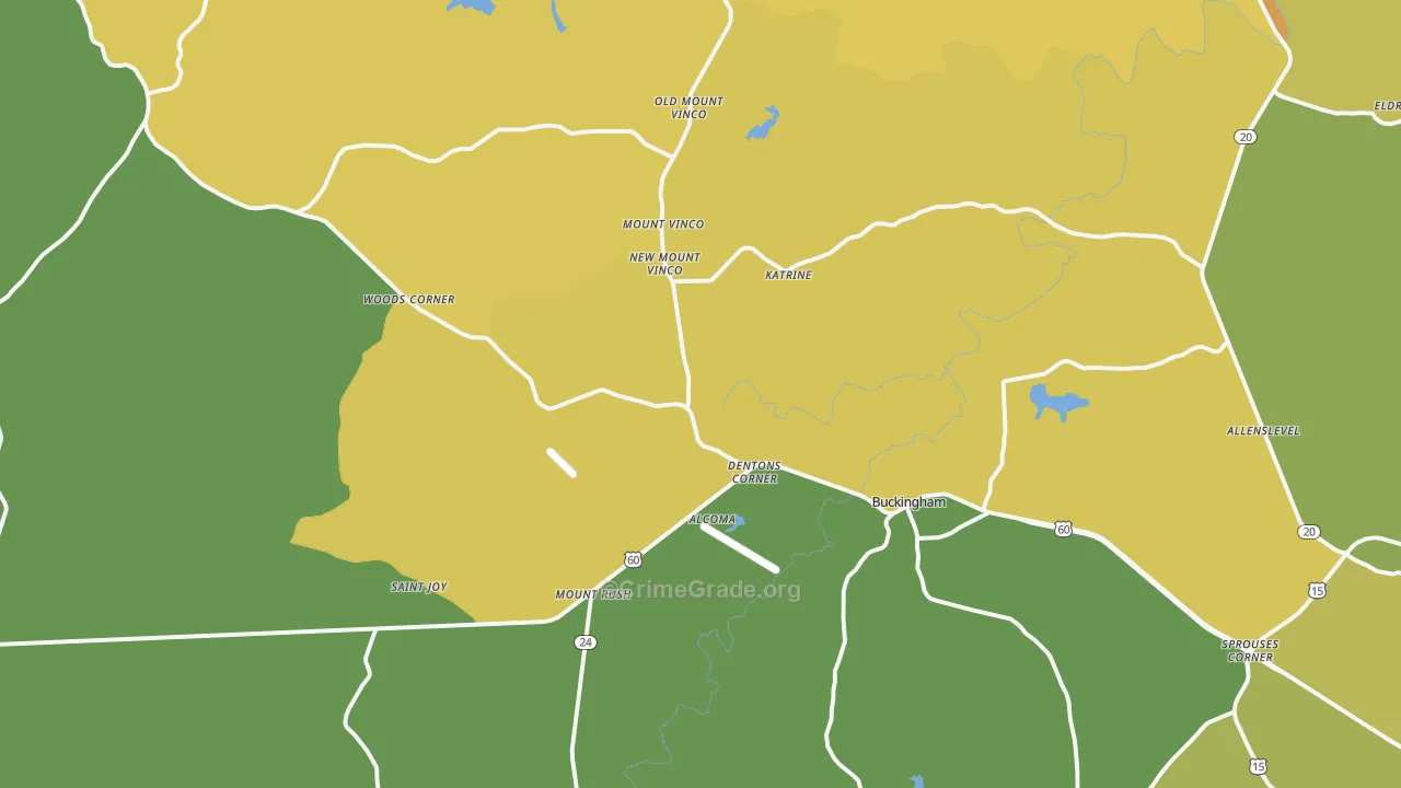 Buckingham, VA Map of Vehicle Theft Rates