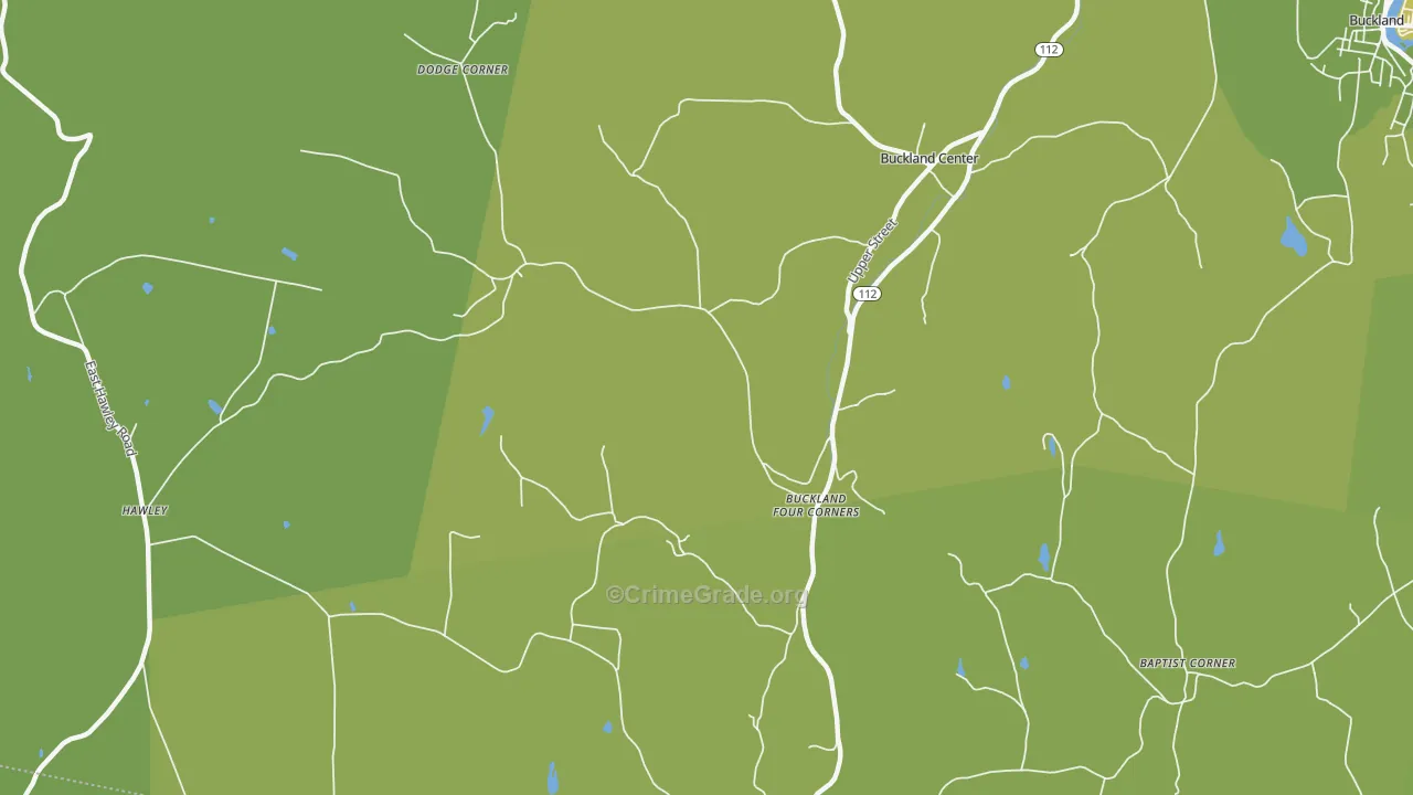 Buckland, MA Map of Vehicle Theft Rates