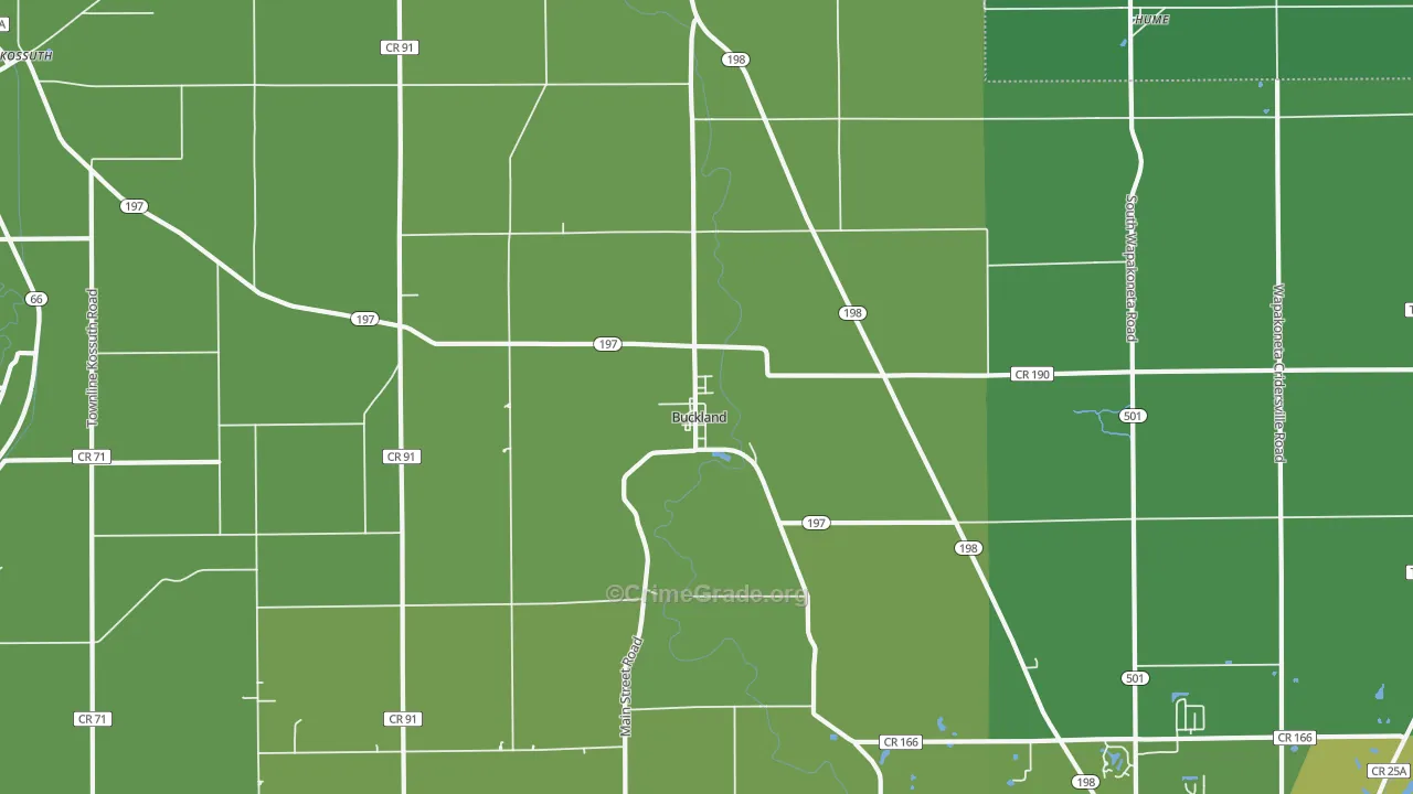 Buckland, OH Map of Vehicle Theft Rates
