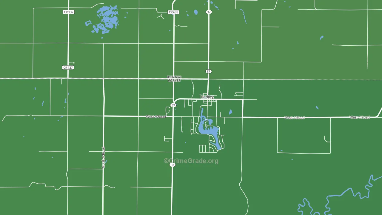 Buckley, MI Map of Vehicle Theft Rates