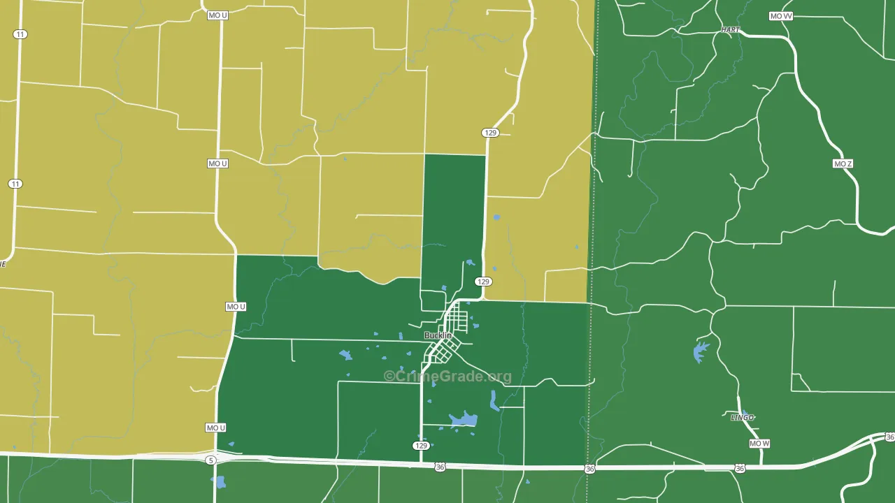 Bucklin, MO Map of Vehicle Theft Rates
