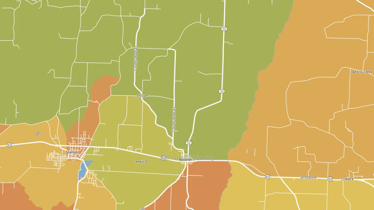 Buckner, AR Map of Vehicle Theft Rates