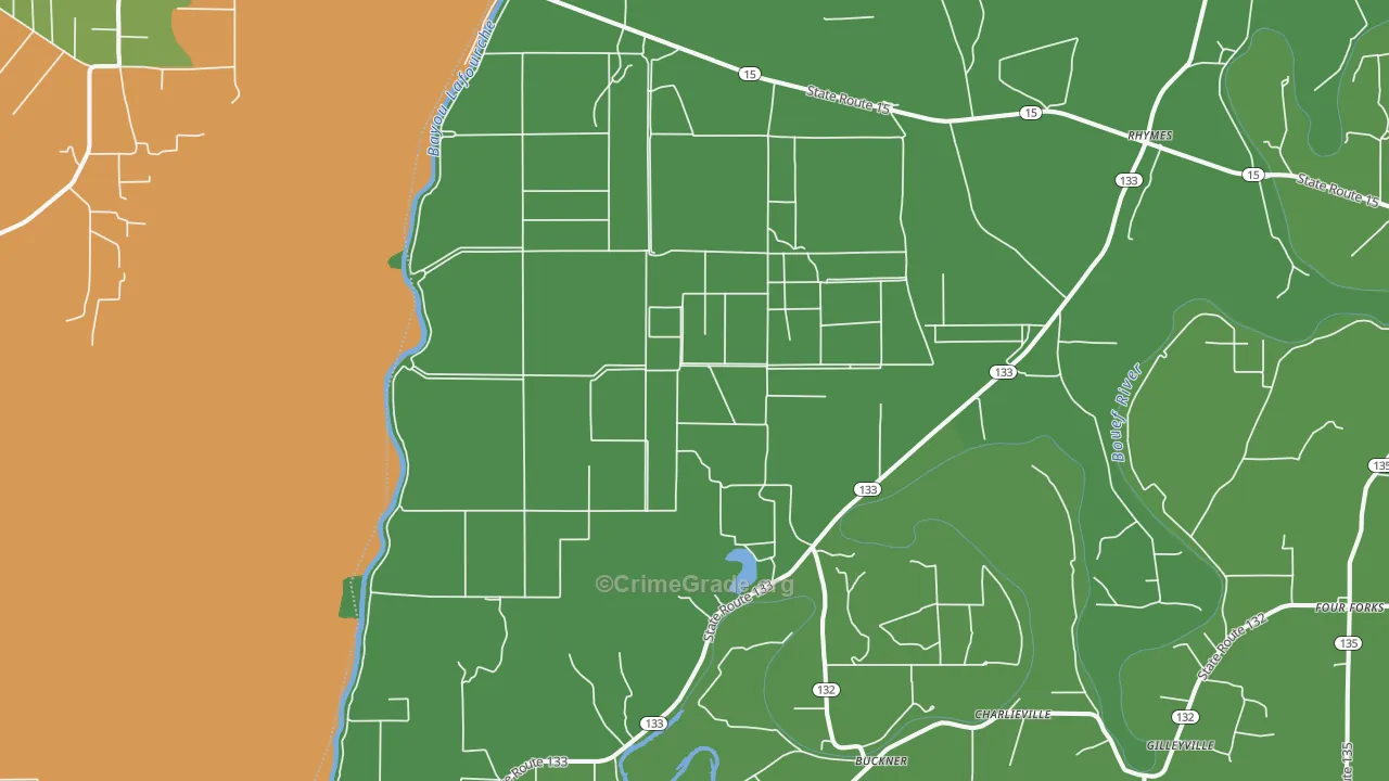 Buckner, LA Map of Vehicle Theft Rates