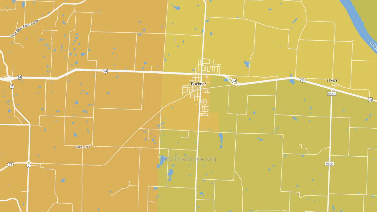 Buckner, MO Map of Vehicle Theft Rates