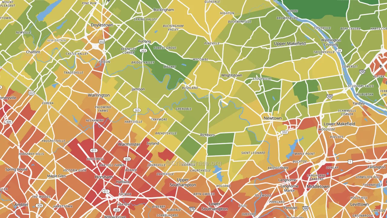 Bucks County, PA Map of Vehicle Theft Rates