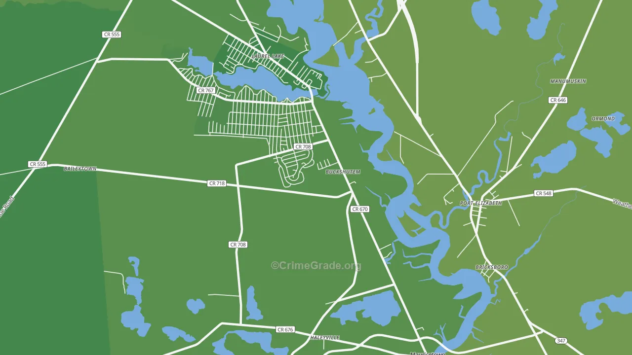 Buckshutem, NJ Map of Vehicle Theft Rates