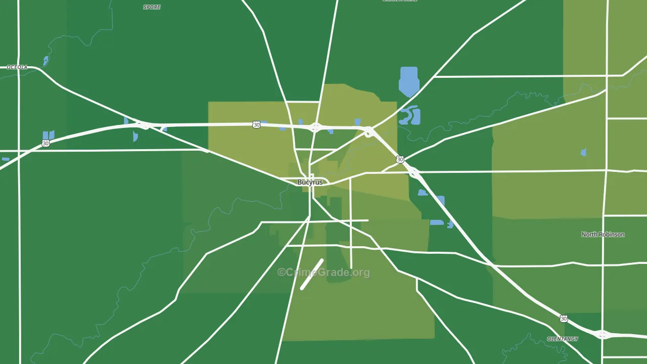 Bucyrus, OH Map of Vehicle Theft Rates