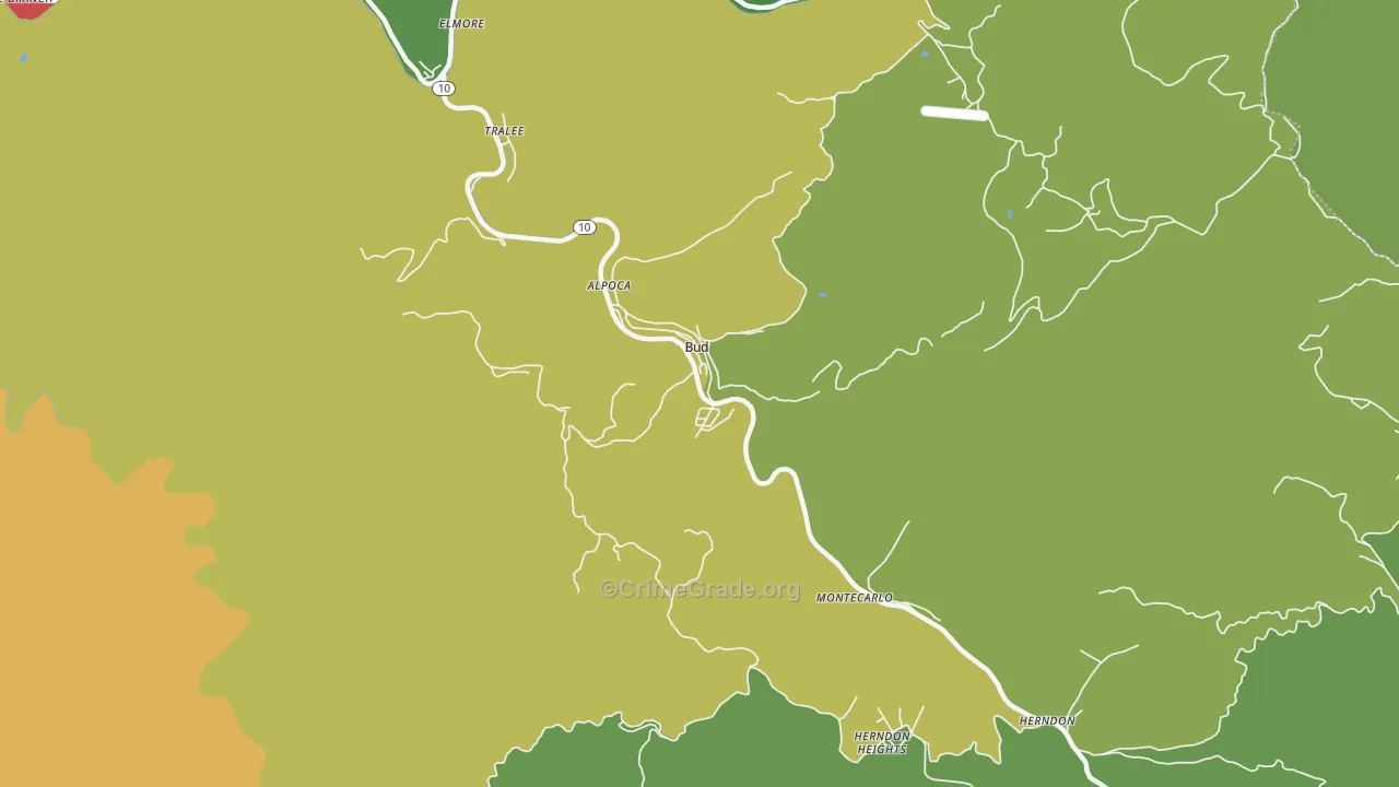 Bud, WV Map of Vehicle Theft Rates