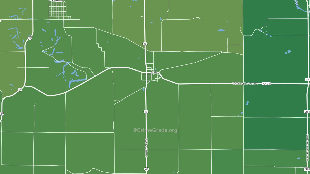 Buda, IL Map of Vehicle Theft Rates