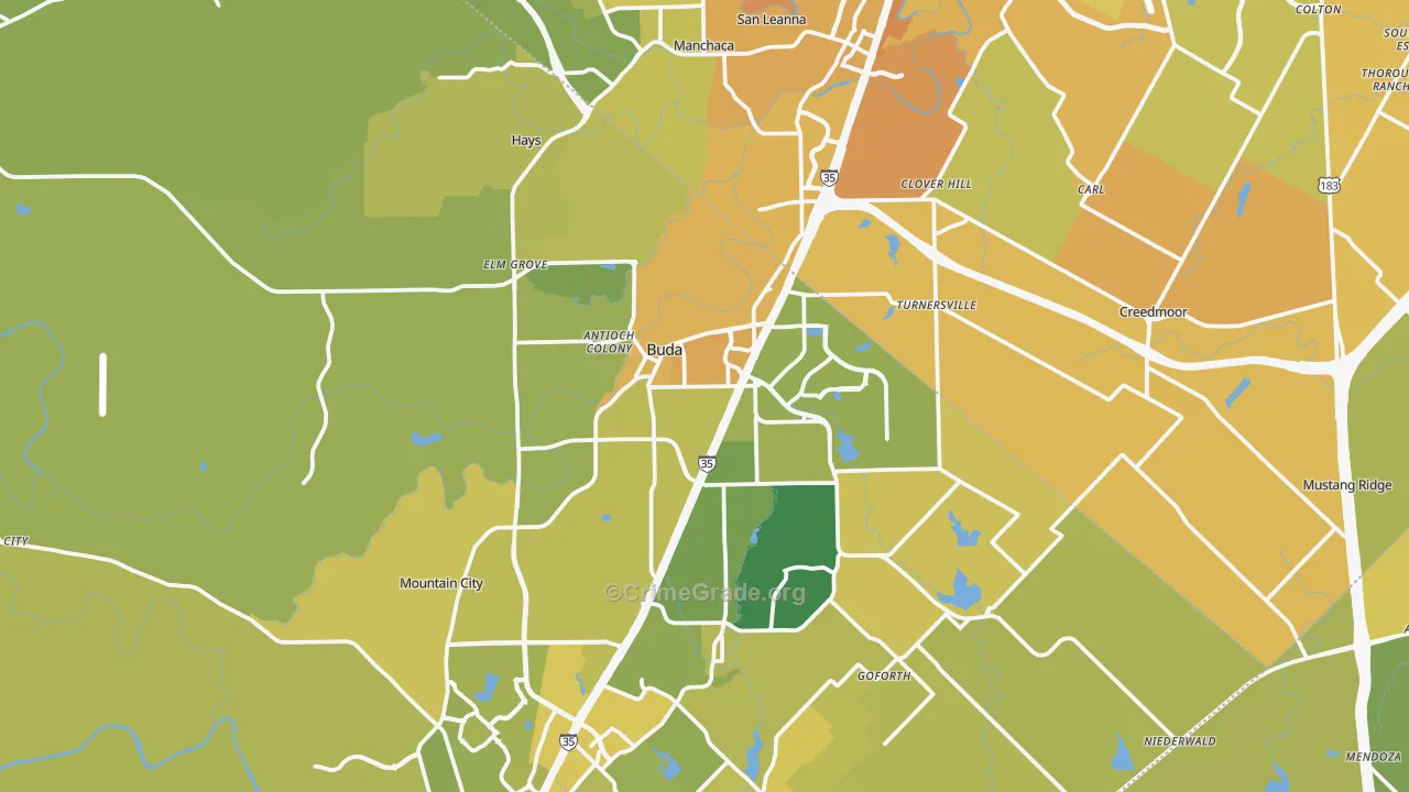 Buda, TX Map of Vehicle Theft Rates