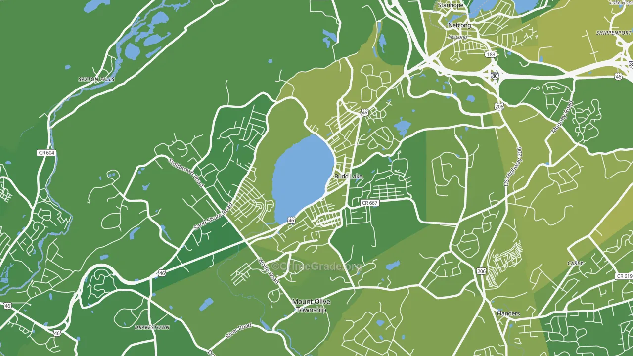 Budd Lake, NJ Map of Vehicle Theft Rates