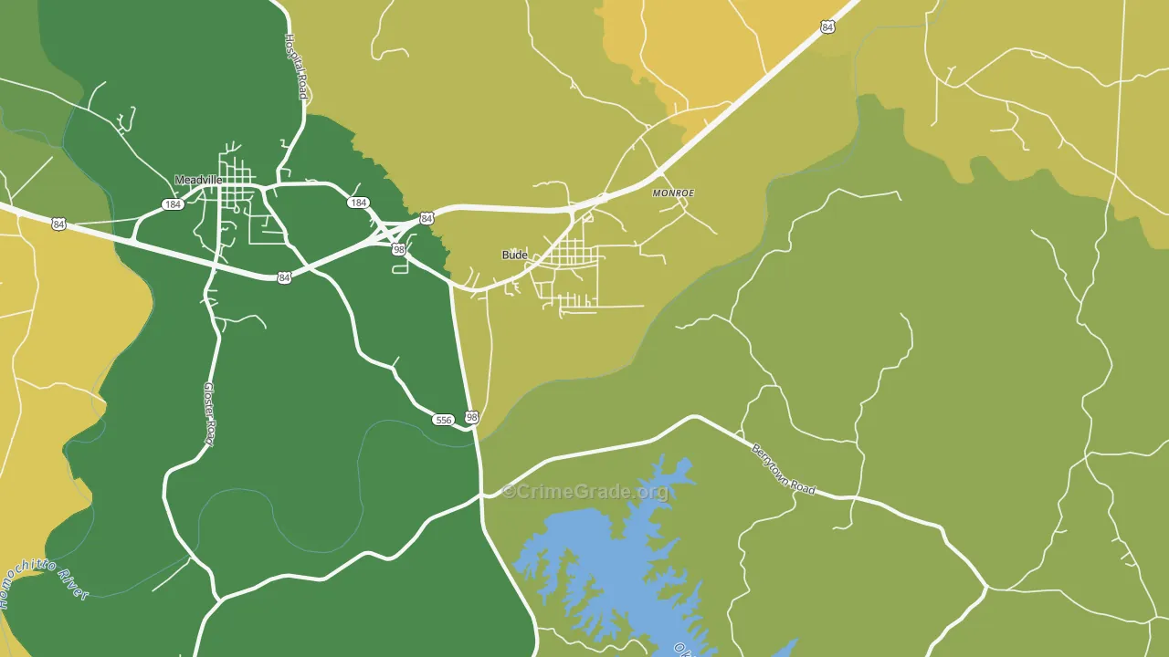 Bude, MS Map of Vehicle Theft Rates