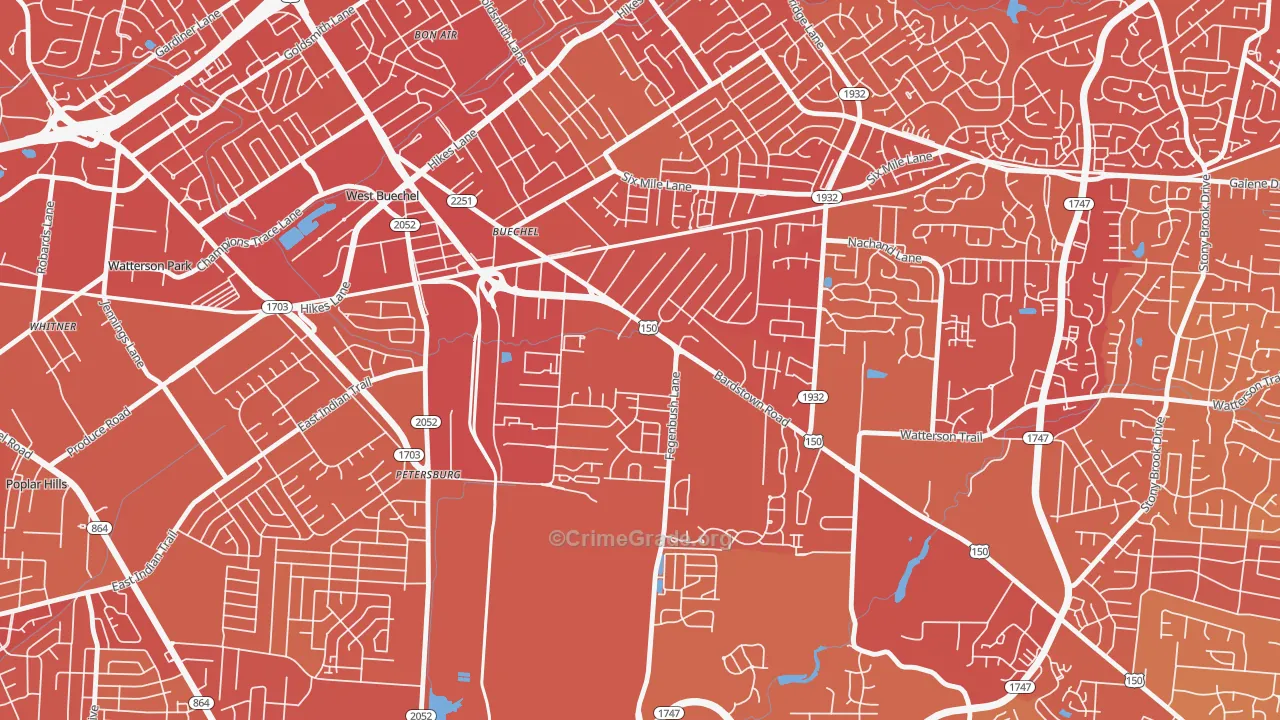 Buechel, Louisville, KY Map of Vehicle Theft Rates